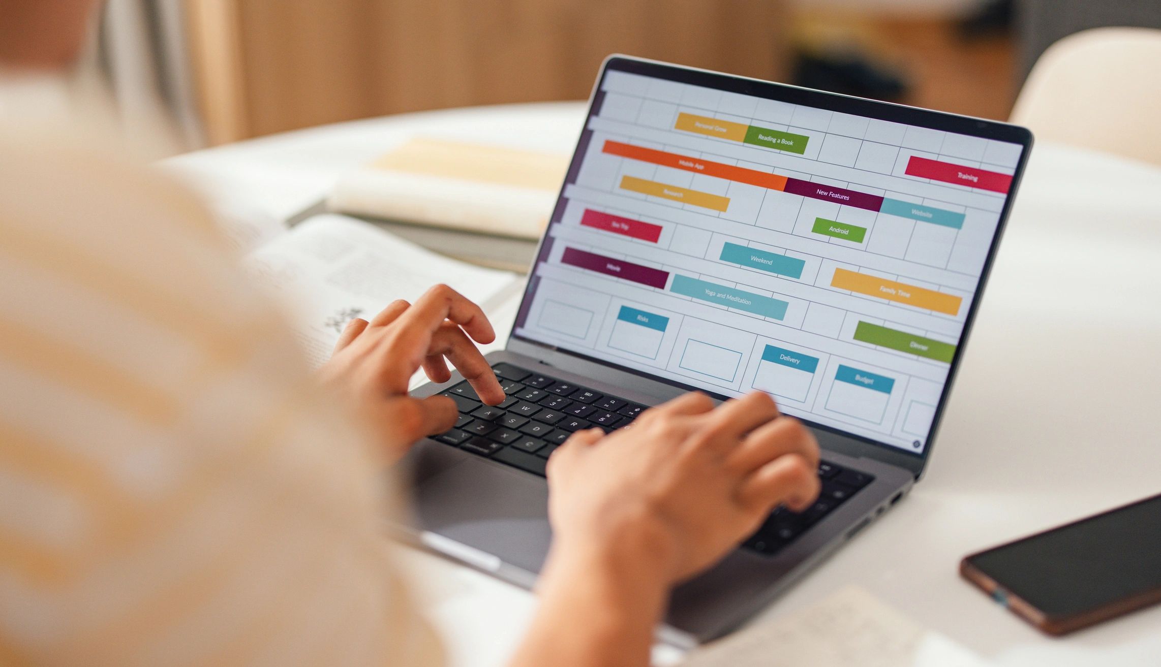 Planning social media content on a laptop